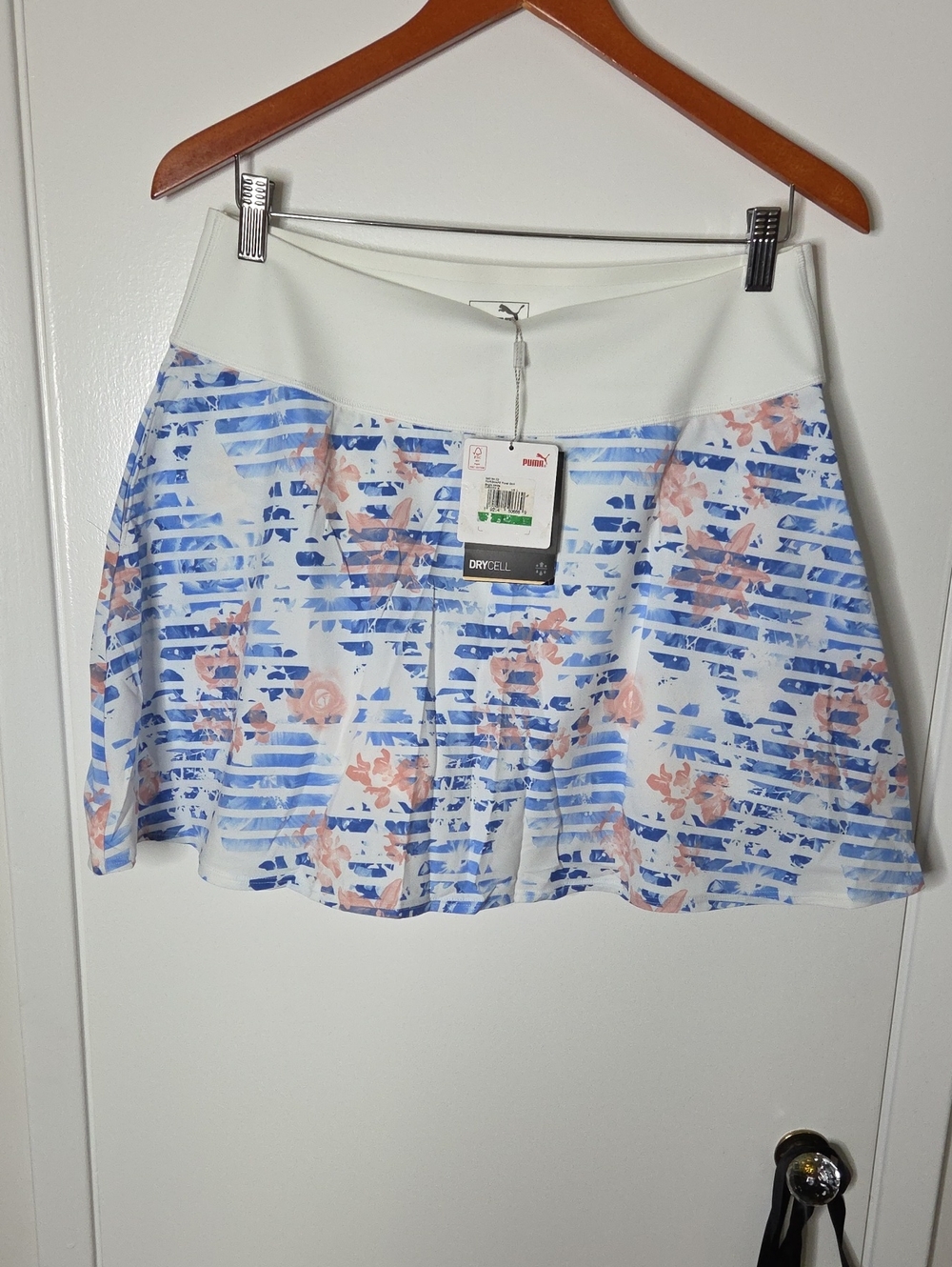Puma White Waistband Blue & Pink Floral Stripe Skater Skirt